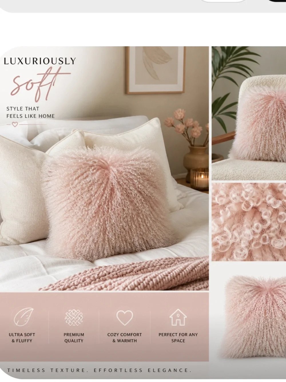 Mongolian Lamb Pillow NEW Pale Pink Rose WEST ELM Price Firm!